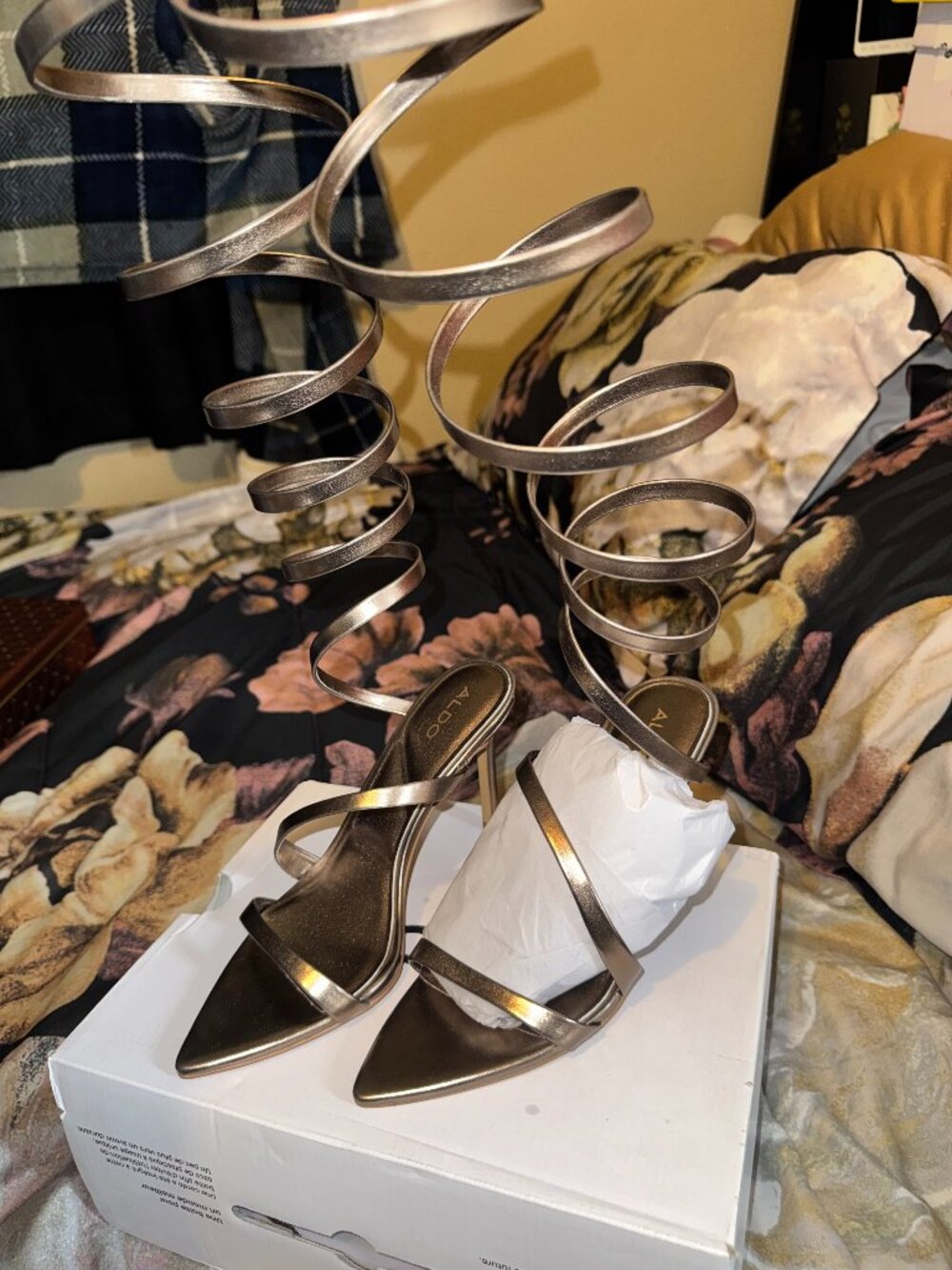 ALDO Spira Metallic Bronze Coiled Spiral Wrap Stiletto Heels - Women's Size 8